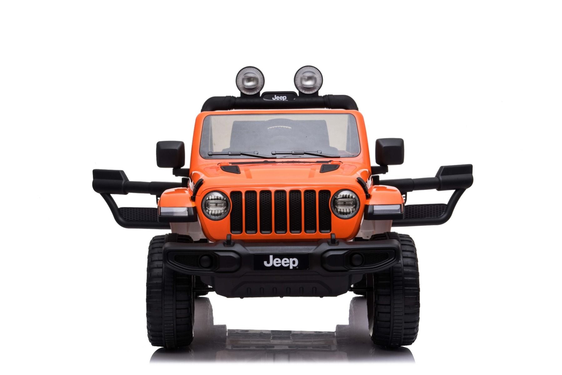 4x4 Voiture électrique pour enfants 12V JEEP Wrangler, Orange, Siège double en similicuir, Radio avec entrée Bluetooth et USB, Transmission 4x4, Batterie au lithium, Roues EVA, Essieux de suspension, Télécommande 2,4 GHz, Licence