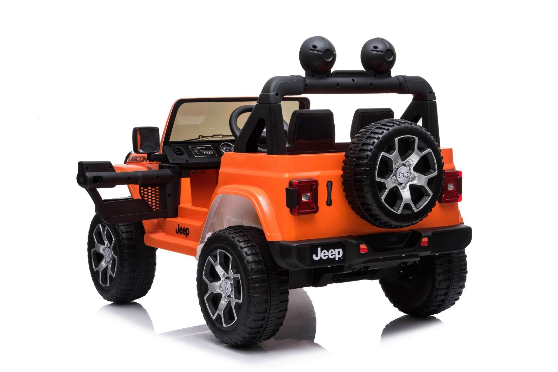 4x4 Voiture électrique pour enfants 12V JEEP Wrangler, Orange, Siège double en similicuir, Radio avec entrée Bluetooth et USB, Transmission 4x4, Batterie au lithium, Roues EVA, Essieux de suspension, Télécommande 2,4 GHz, Licence