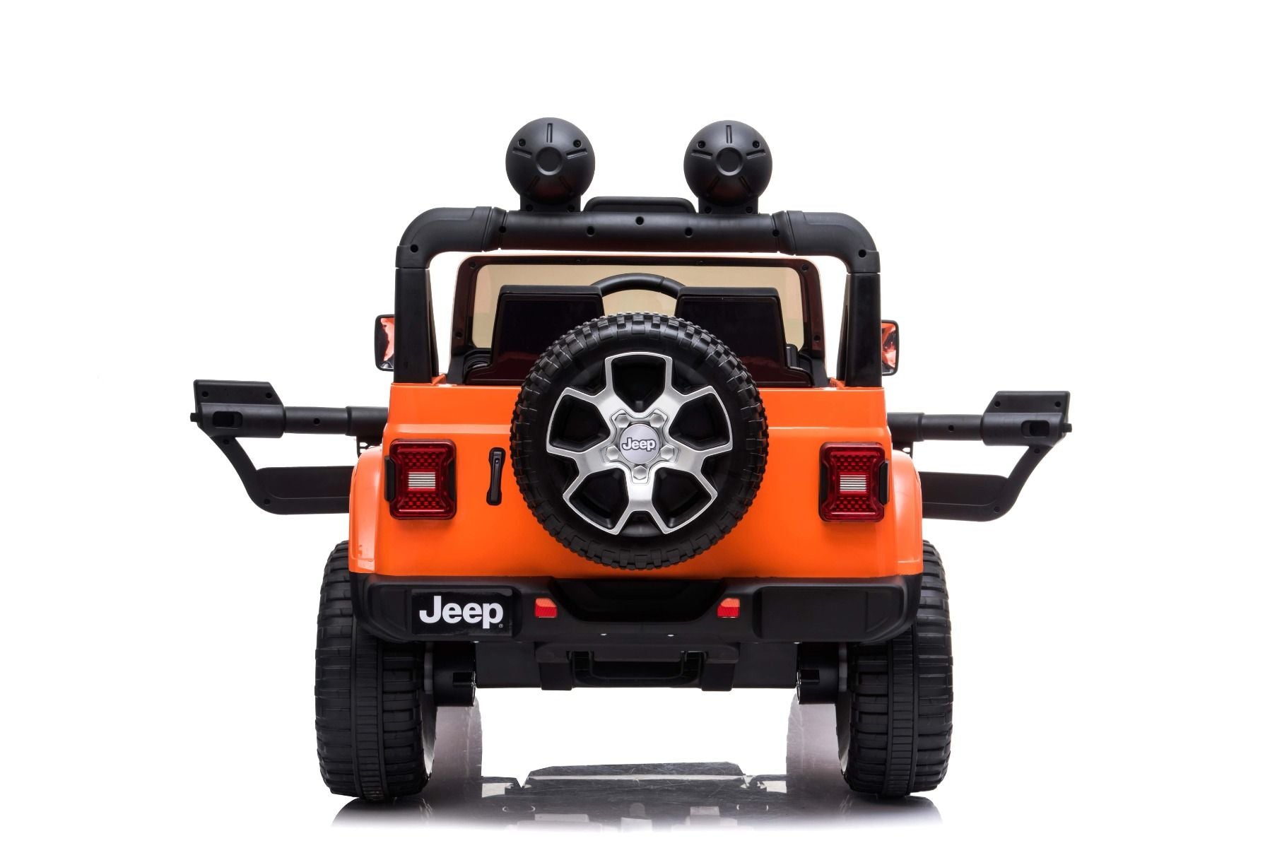 4x4 Voiture électrique pour enfants 12V JEEP Wrangler, Orange, Siège double en similicuir, Radio avec entrée Bluetooth et USB, Transmission 4x4, Batterie au lithium, Roues EVA, Essieux de suspension, Télécommande 2,4 GHz, Licence