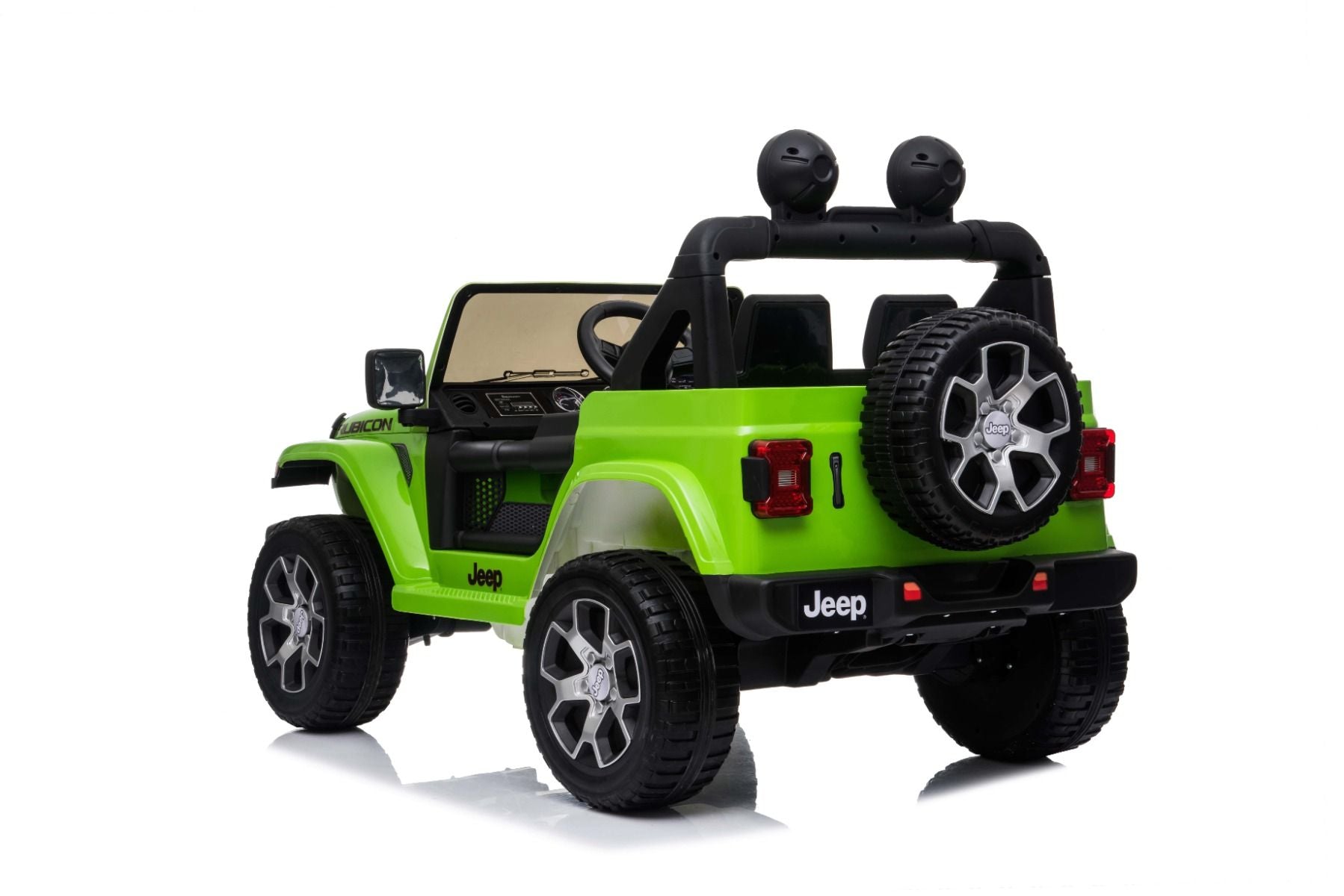 4x4 Voiture électrique pour enfants 12V JEEP Wrangler, Vert, Siège double en similicuir, Radio avec entrée Bluetooth et USB, Transmission 4x4, Batterie au lithium, Roues EVA, Essieux de suspension, Télécommande 2,4 GHz, Licence
