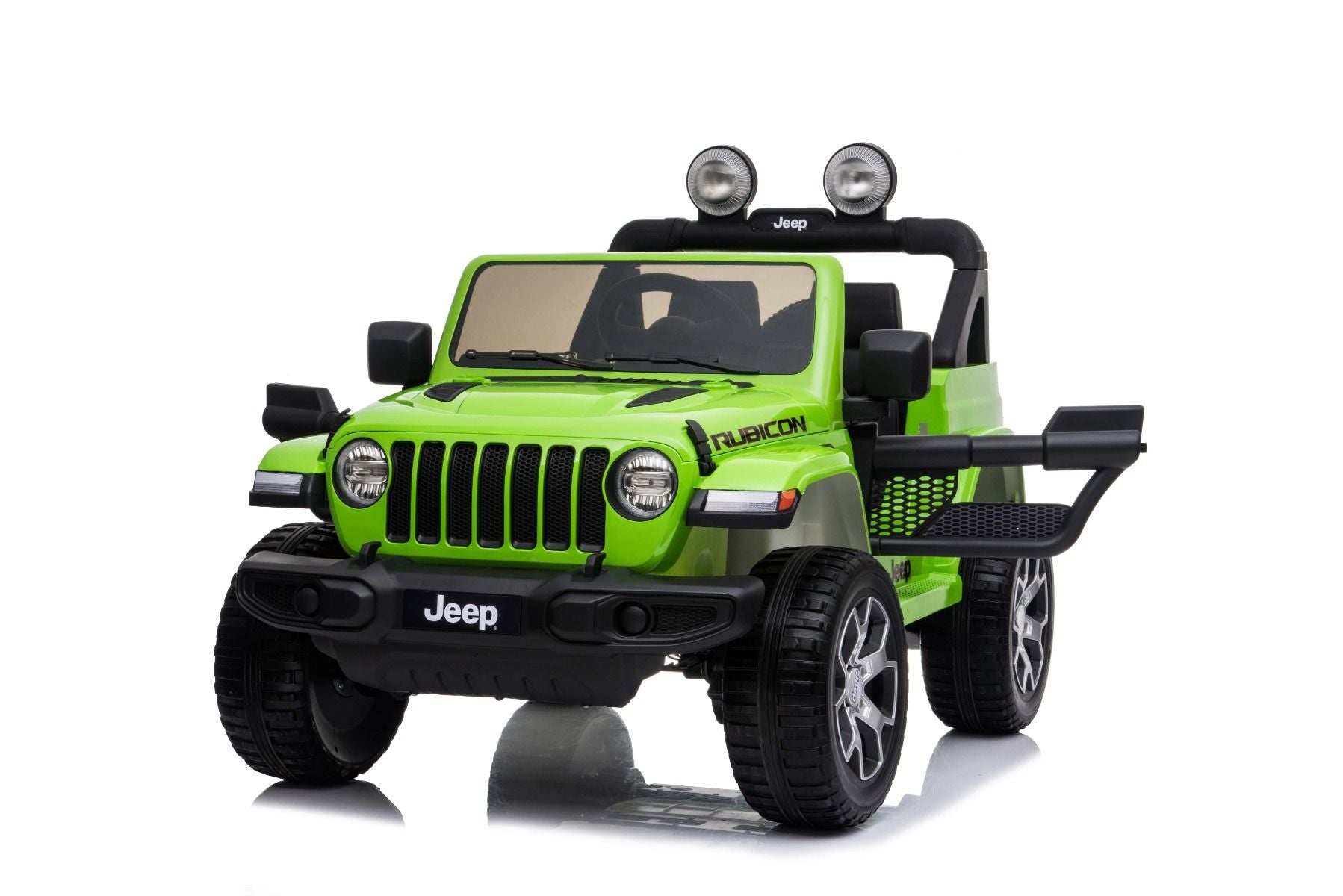 4x4 Voiture électrique pour enfants 12V JEEP Wrangler, Vert, Siège double en similicuir, Radio avec entrée Bluetooth et USB, Transmission 4x4, Batterie au lithium, Roues EVA, Essieux de suspension, Télécommande 2,4 GHz, Licence