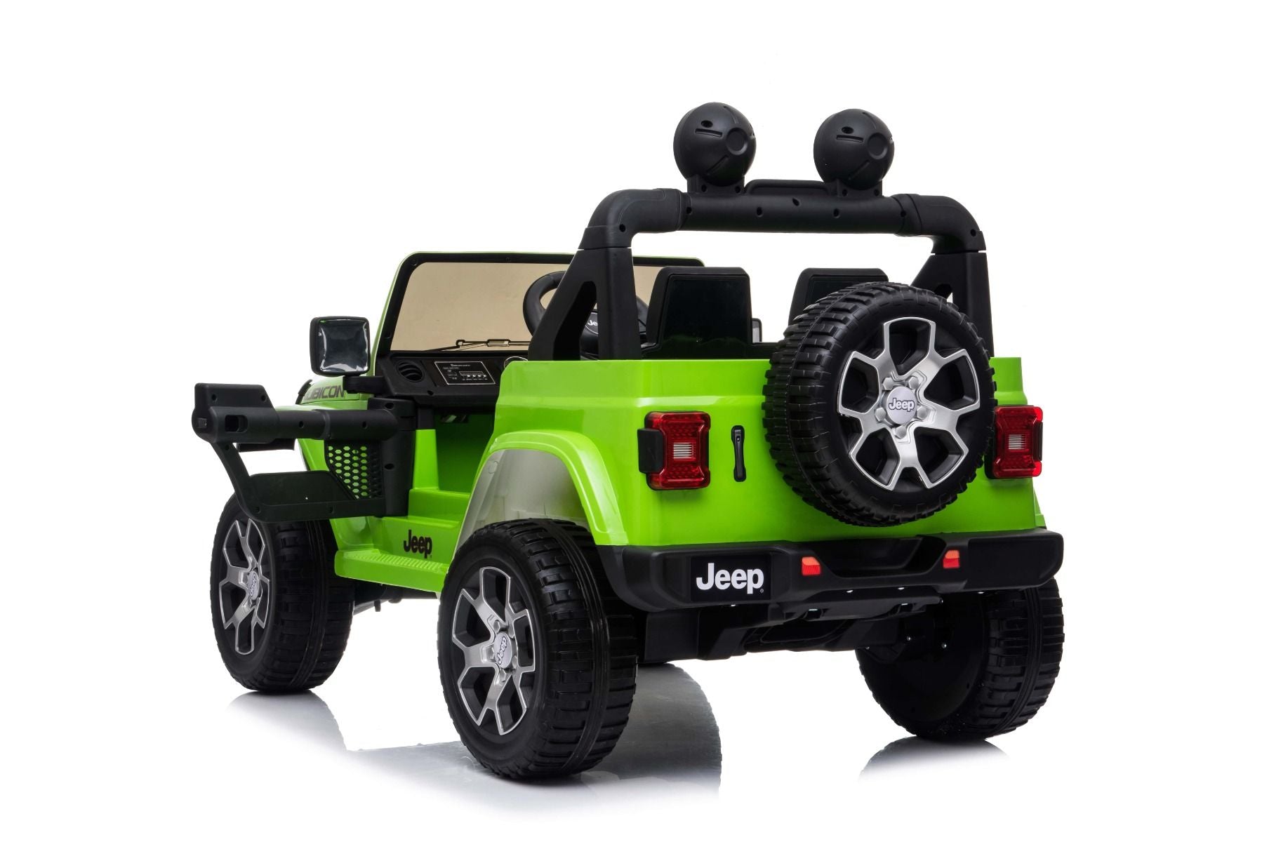 4x4 Voiture électrique pour enfants 12V JEEP Wrangler, Vert, Siège double en similicuir, Radio avec entrée Bluetooth et USB, Transmission 4x4, Batterie au lithium, Roues EVA, Essieux de suspension, Télécommande 2,4 GHz, Licence