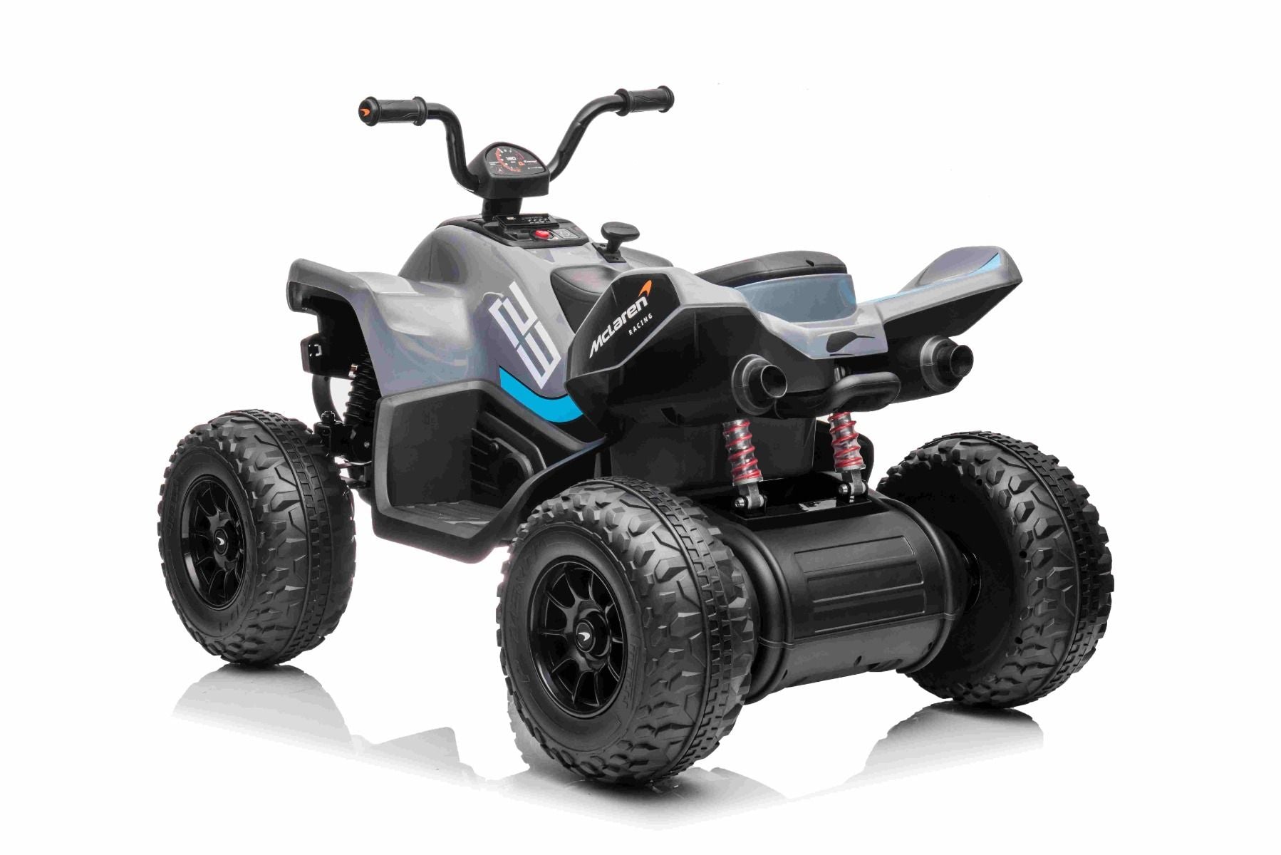 4x4 Quad électrique enfants 12V sous licence McLaren Racing MCL, grise, Roues EVA souples, TÉLÉCOMMANDE, Siège en similicuir, Suspension arrière, Moteur 4 x 35W, Lumières LED, Batterie 12V10Ah