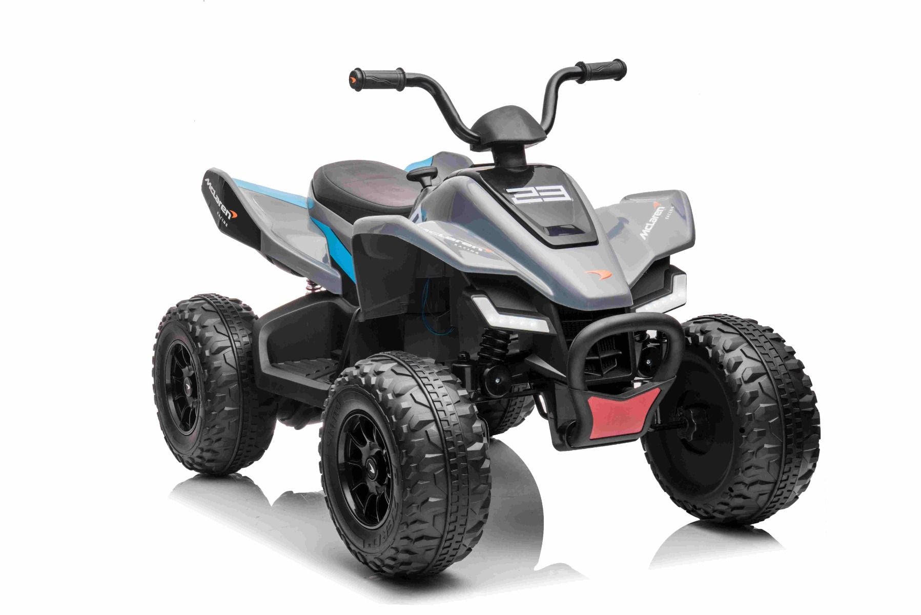 4x4 Quad électrique enfants 12V sous licence McLaren Racing MCL, grise, Roues EVA souples, TÉLÉCOMMANDE, Siège en similicuir, Suspension arrière, Moteur 4 x 35W, Lumières LED, Batterie 12V10Ah