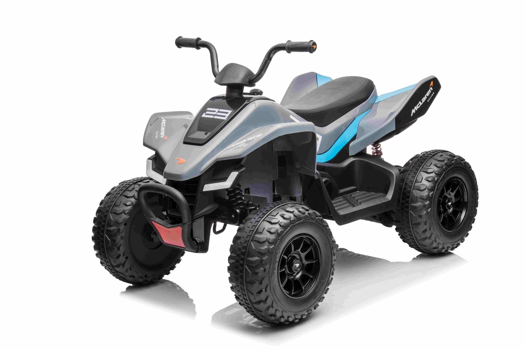 4x4 Quad électrique enfants 12V sous licence McLaren Racing MCL, grise, Roues EVA souples, TÉLÉCOMMANDE, Siège en similicuir, Suspension arrière, Moteur 4 x 35W, Lumières LED, Batterie 12V10Ah