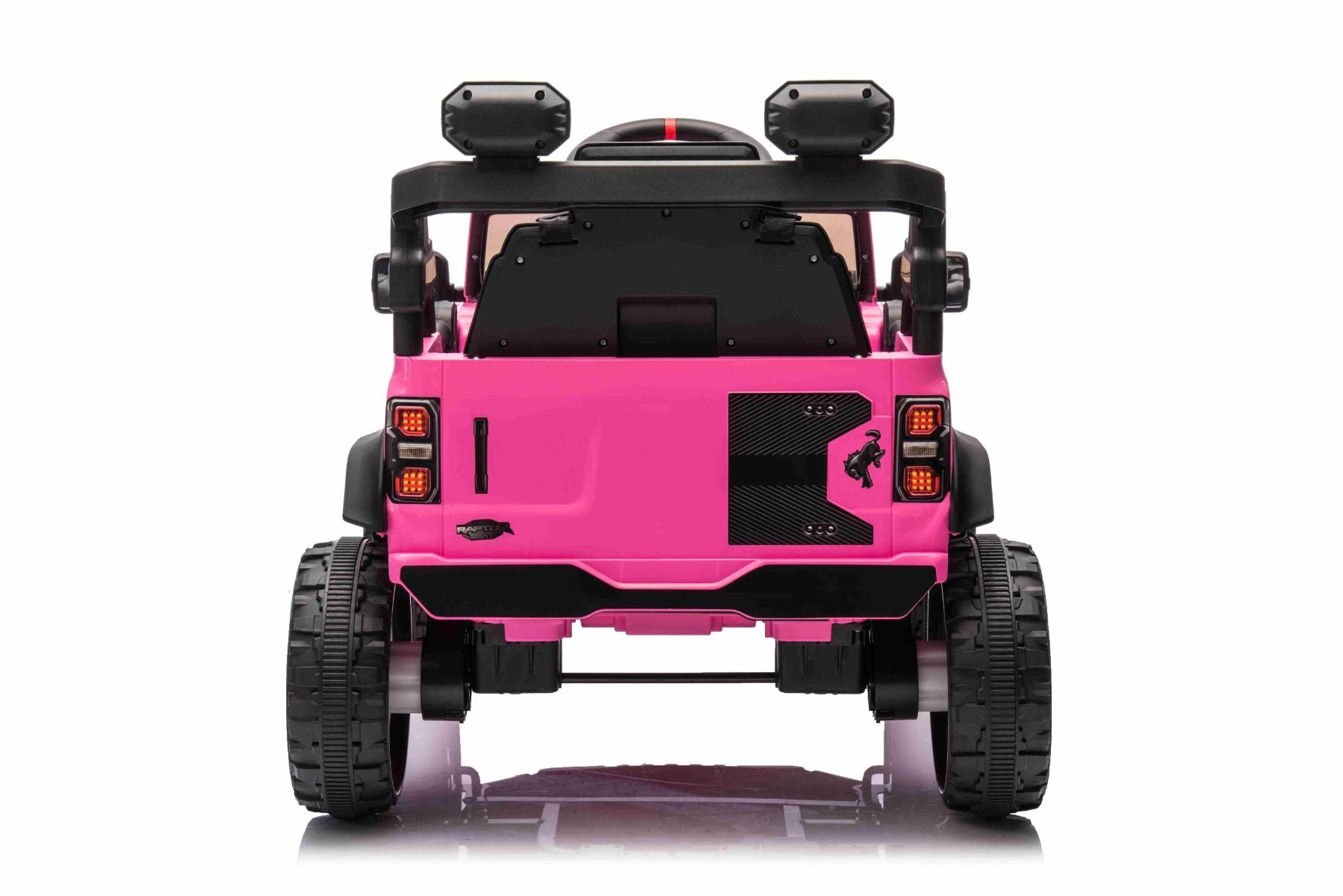 Voiture électrique Ford Bronco avec traction arrière, sous licence (siège unique), rose, batterie lithium, haute garde au sol, siège large, suspension de l'essieu arrière, télécommande 2,4 GHz, lecteur MP3 avec entrée USB, feux LED
