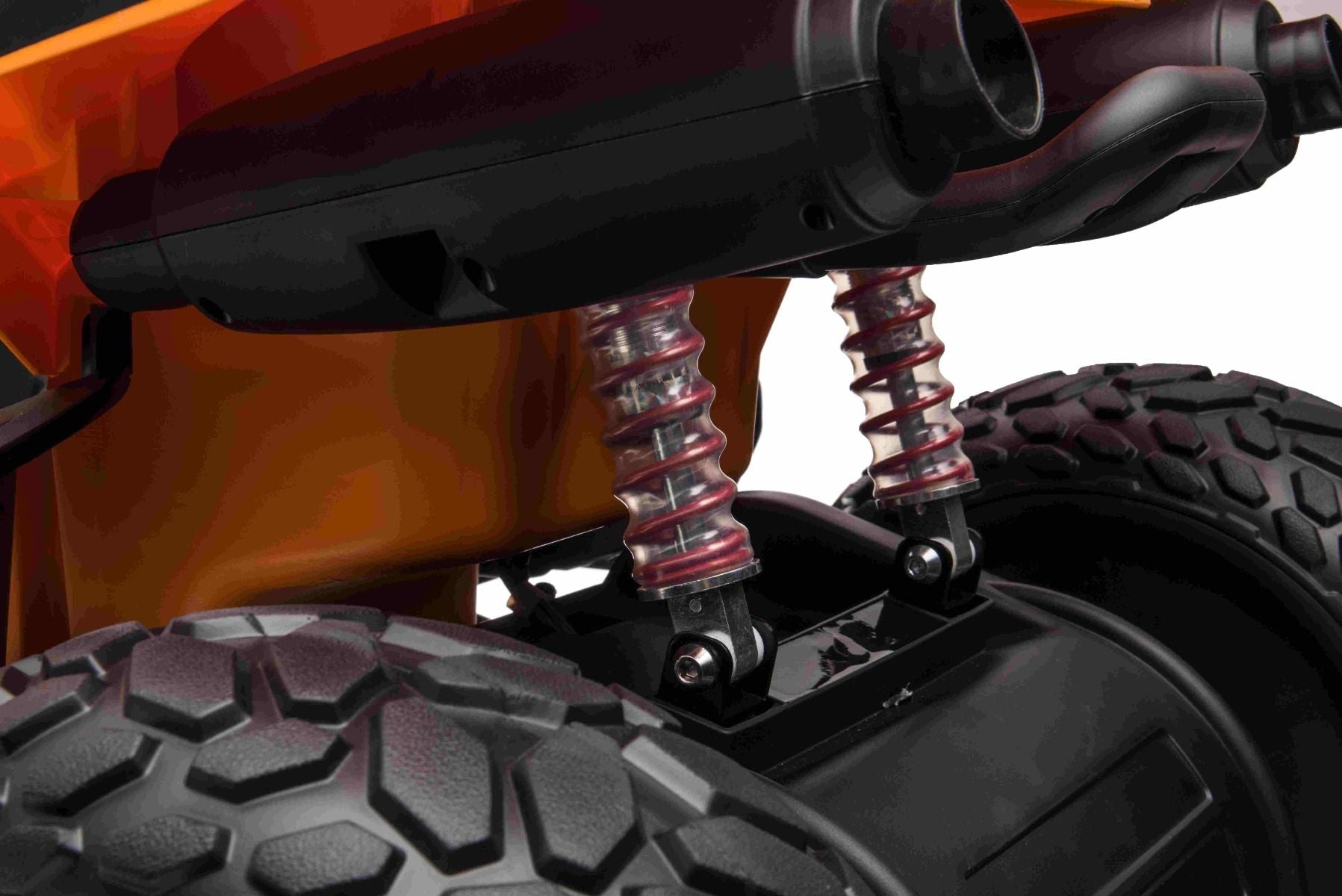 4x4 Quad électrique enfants 12V sous licence McLaren Racing MCL, Orange, Roues EVA souples, TÉLÉCOMMANDE, Siège en similicuir, Suspension arrière, Moteur 4 x 35W, Lumières LED, Batterie 12V10Ah