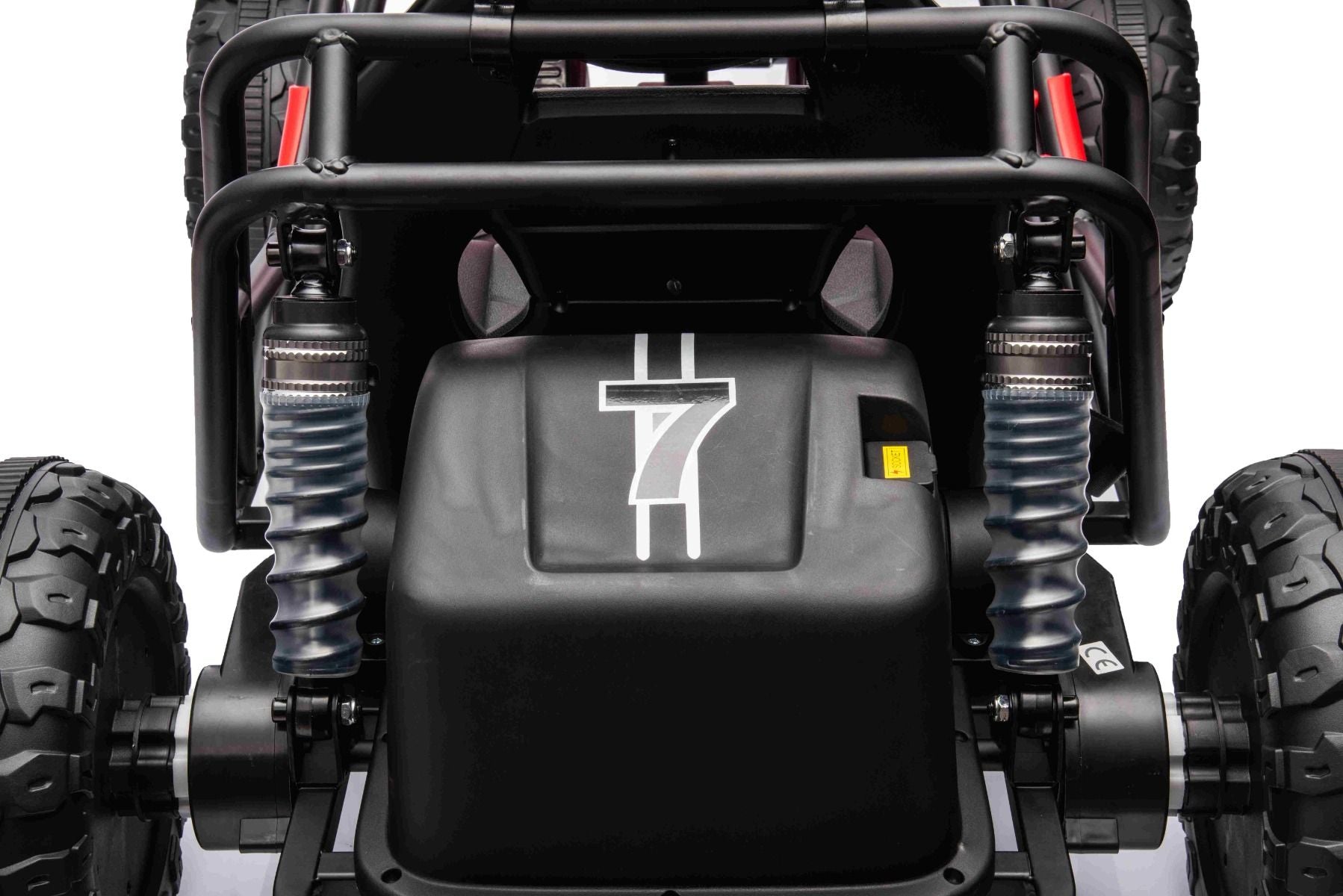 Chariot électrique SPORT-CART 24V, rouge, roues souples en EVA, siège en similicuir, roues de drift lisses, moteur 2 x 50W, batterie 24V, construction métallique massive