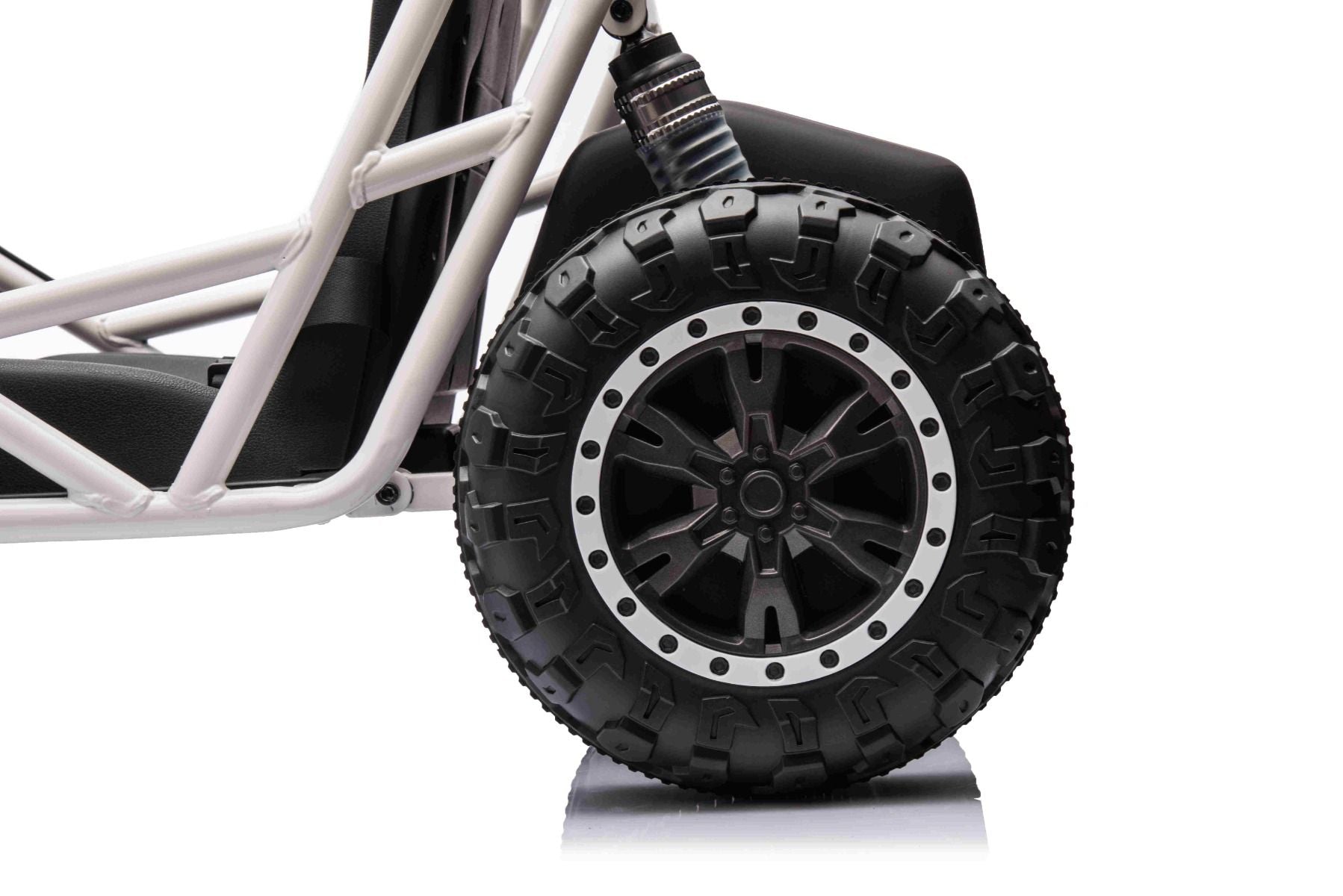 Chariot électrique SPORT-CART 24V, blanche, roues souples en EVA, siège en similicuir, roues de drift lisses, moteur 2 x 50W, batterie 24V, construction métallique massive