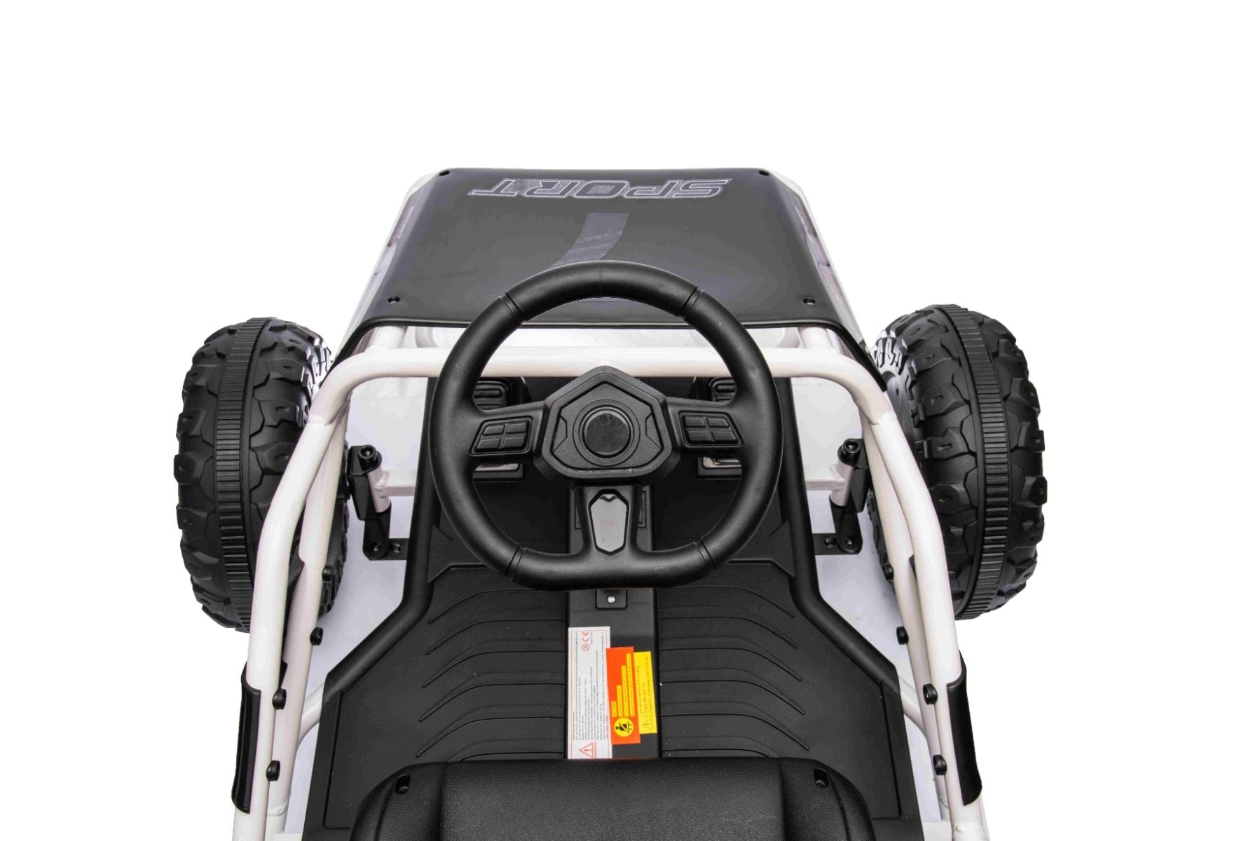 Chariot électrique SPORT-CART 24V, blanche, roues souples en EVA, siège en similicuir, roues de drift lisses, moteur 2 x 50W, batterie 24V, construction métallique massive