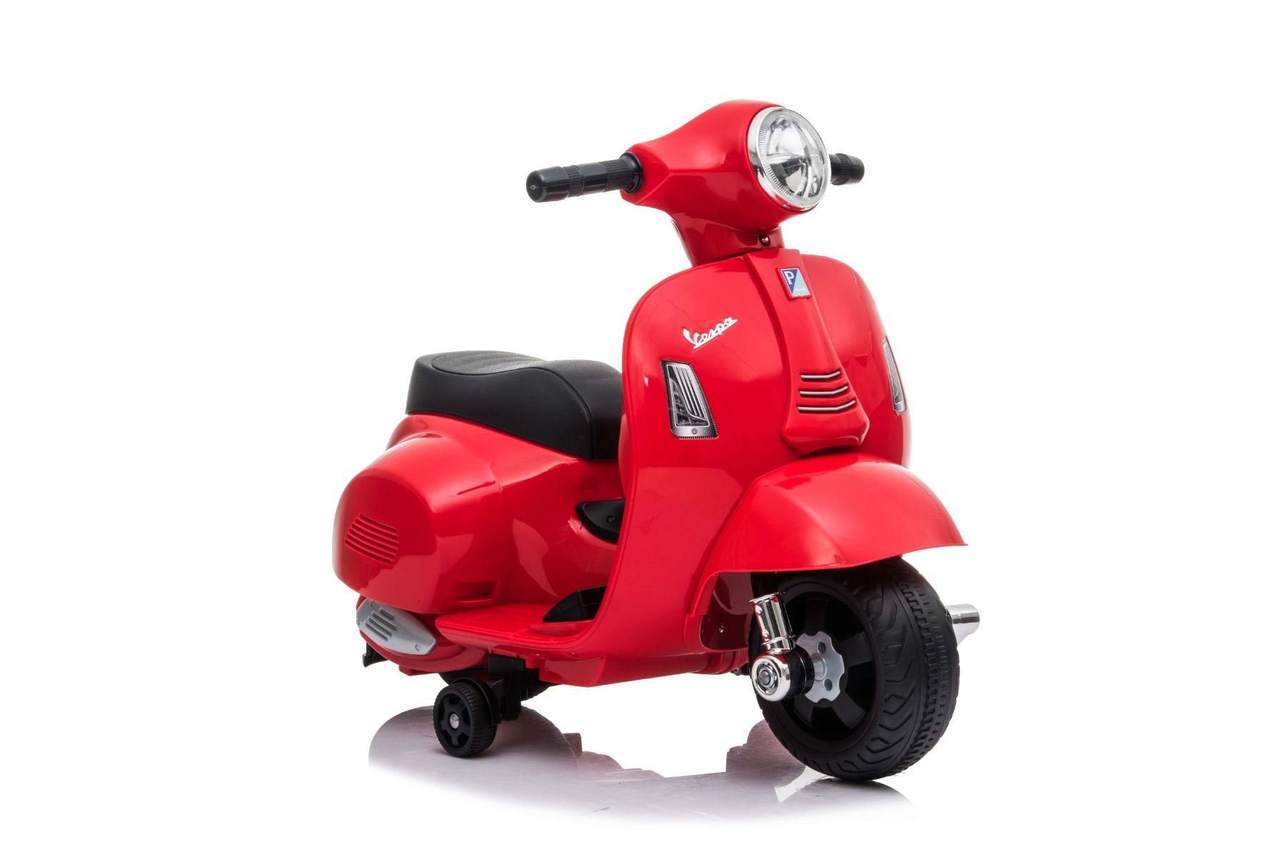 Scooter électrique Vespa GTS, rouge, avec roues auxiliaires, Autorisé, Batterie 6V, Siège en cuir, Moteur 30W