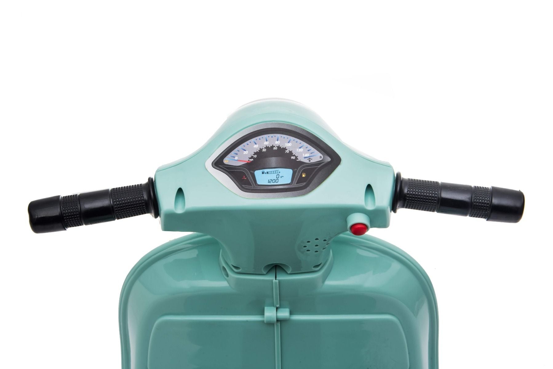 Trottinette électrique Vespa GTS, bleu sarcelle, avec roues auxiliaires, sous licence, batterie 6V, siège en cuir, moteur 30W