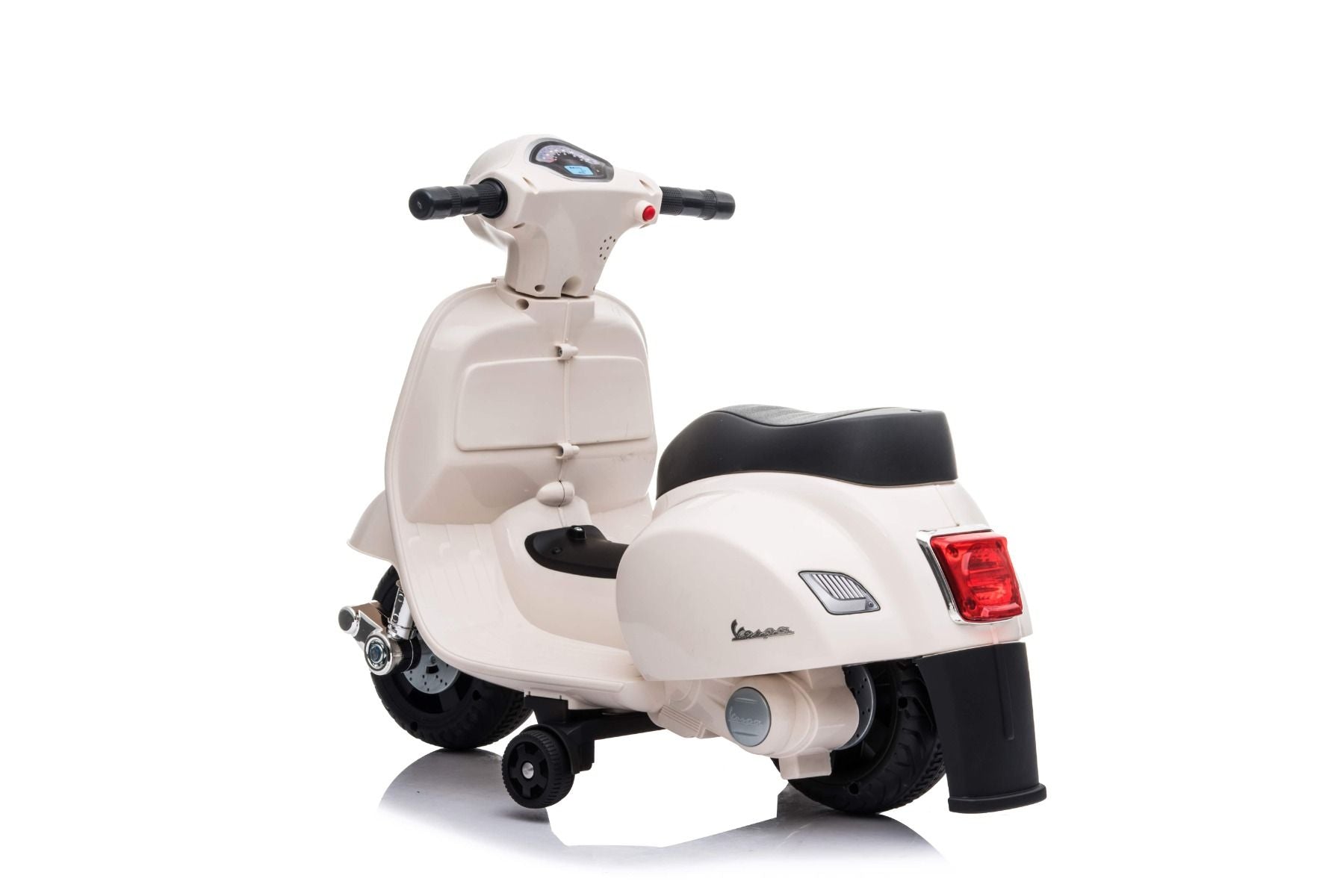 Scooter électrique Vespa GTS, blanc, avec roues auxiliaires, Autorisé, Batterie 6V, Siège en cuir, Moteur 30W
