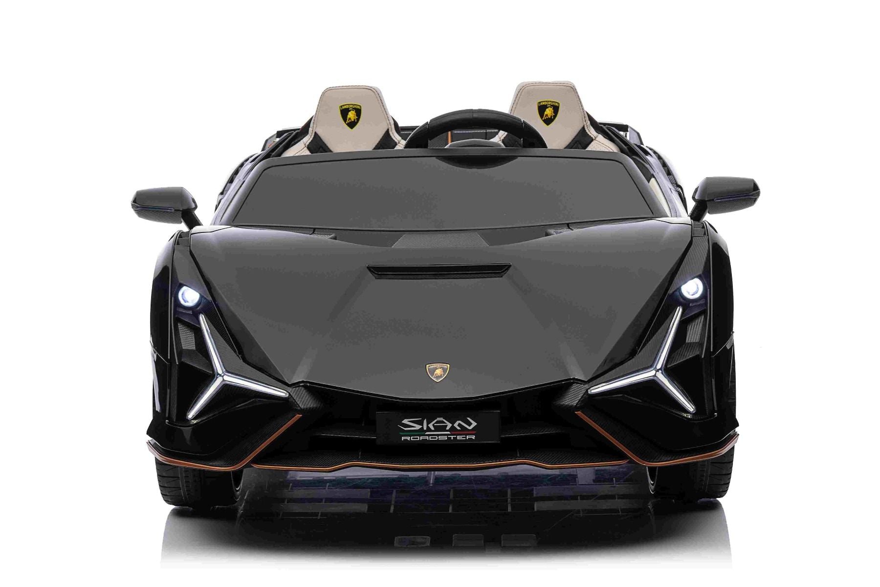 Voiture électrique à conducteur porté Lamborghini Sian 4X4, noire, 12V, télécommande 2,4 GHz, entrée USB / AUX, Bluetooth, suspension, portes à ouverture verticale, roues EVA souples, lumières LED, licence ORIGINALE