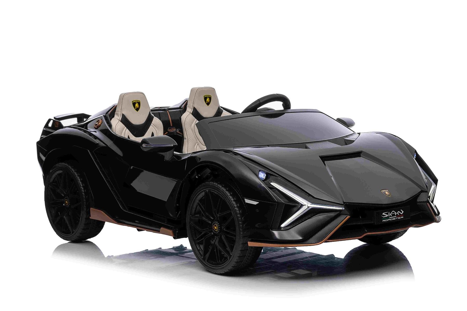 Voiture électrique à conducteur porté Lamborghini Sian 4X4, noire, 12V, télécommande 2,4 GHz, entrée USB / AUX, Bluetooth, suspension, portes à ouverture verticale, roues EVA souples, lumières LED, licence ORIGINALE