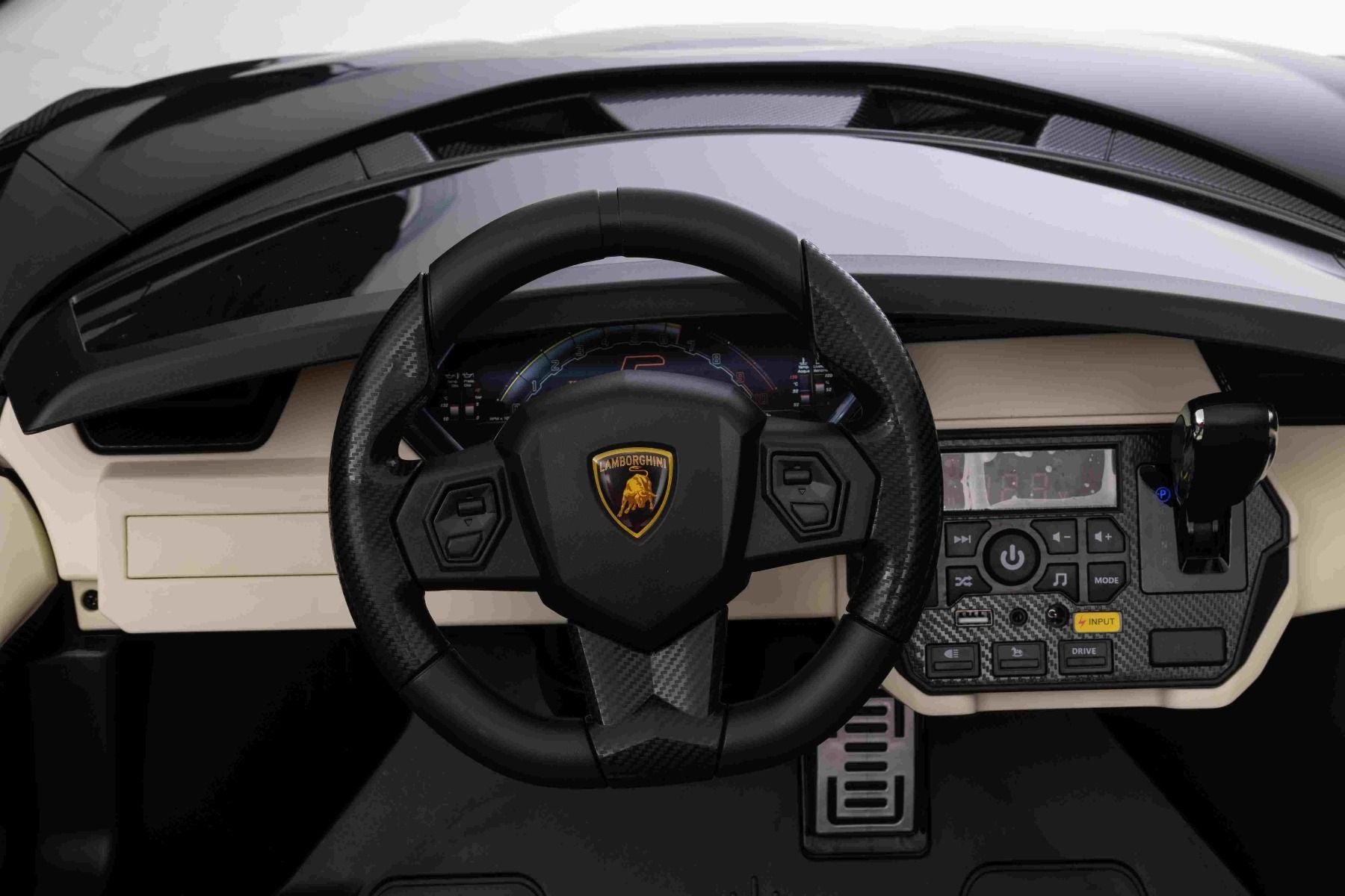 Voiture électrique à conducteur porté Lamborghini Sian 4X4, noire, 12V, télécommande 2,4 GHz, entrée USB / AUX, Bluetooth, suspension, portes à ouverture verticale, roues EVA souples, lumières LED, licence ORIGINALE