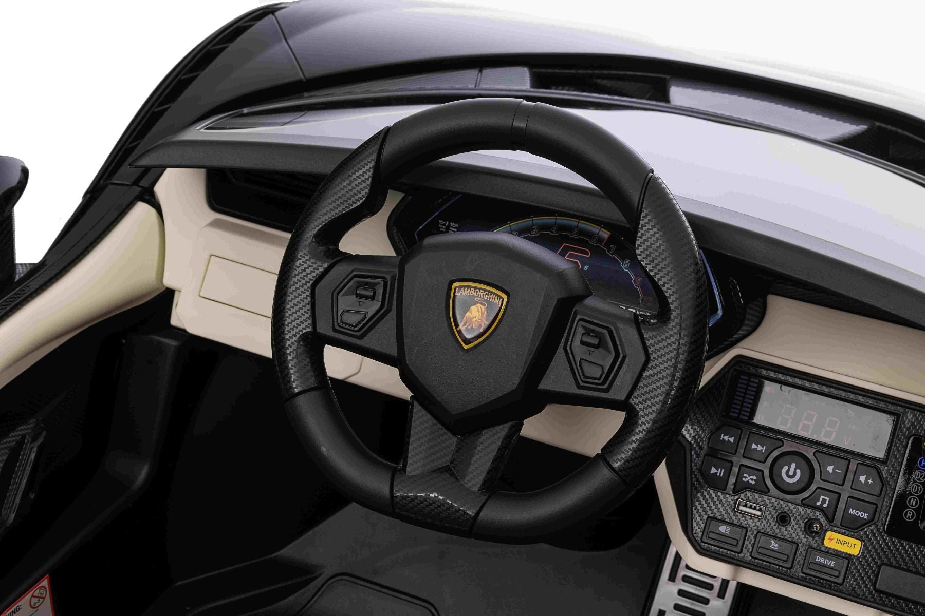 Voiture électrique à conducteur porté Lamborghini Sian 4X4, noire, 12V, télécommande 2,4 GHz, entrée USB / AUX, Bluetooth, suspension, portes à ouverture verticale, roues EVA souples, lumières LED, licence ORIGINALE