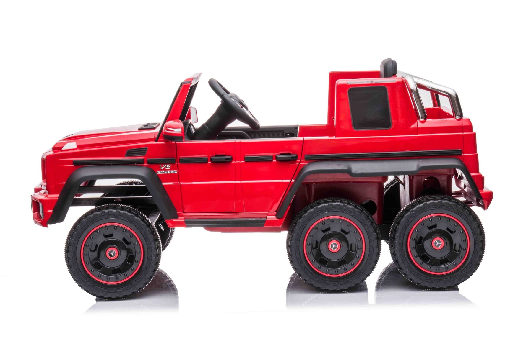 Voiture électrique à conducteur porté Mercedes-Benz G63 AMG 6X6, Monoplace,rouge, 6 Roues avec suspension indépendante, Entraînement 2 moteurs 45W, Batterie 12V10AH, Roues et siège en plastique, Télécommande, Licenced