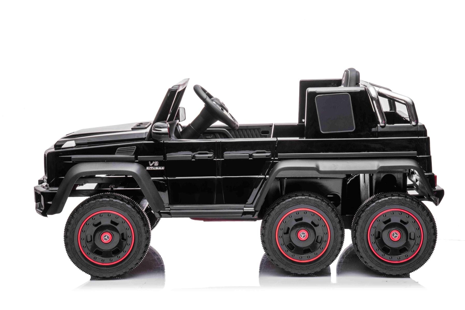 Voiture électrique à conducteur porté Mercedes-Benz G63 AMG 6X6, Monoplace,noire, 6 Roues avec suspension indépendante, Entraînement 2 moteurs 45W, Batterie 12V10AH, Roues et siège en plastique, Télécommande, Licenced