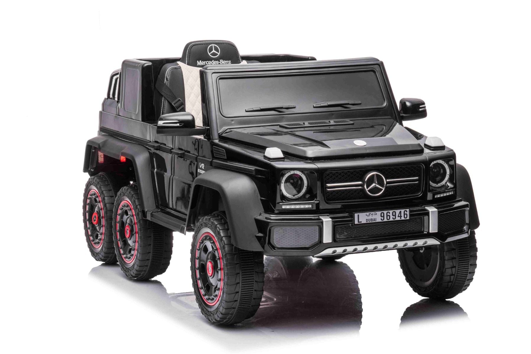 Voiture électrique à conducteur porté Mercedes-Benz G63 AMG 6X6, Monoplace,noire, 6 Roues avec suspension indépendante, Entraînement 2 moteurs 45W, Batterie 12V10AH, Roues et siège en plastique, Télécommande, Licenced