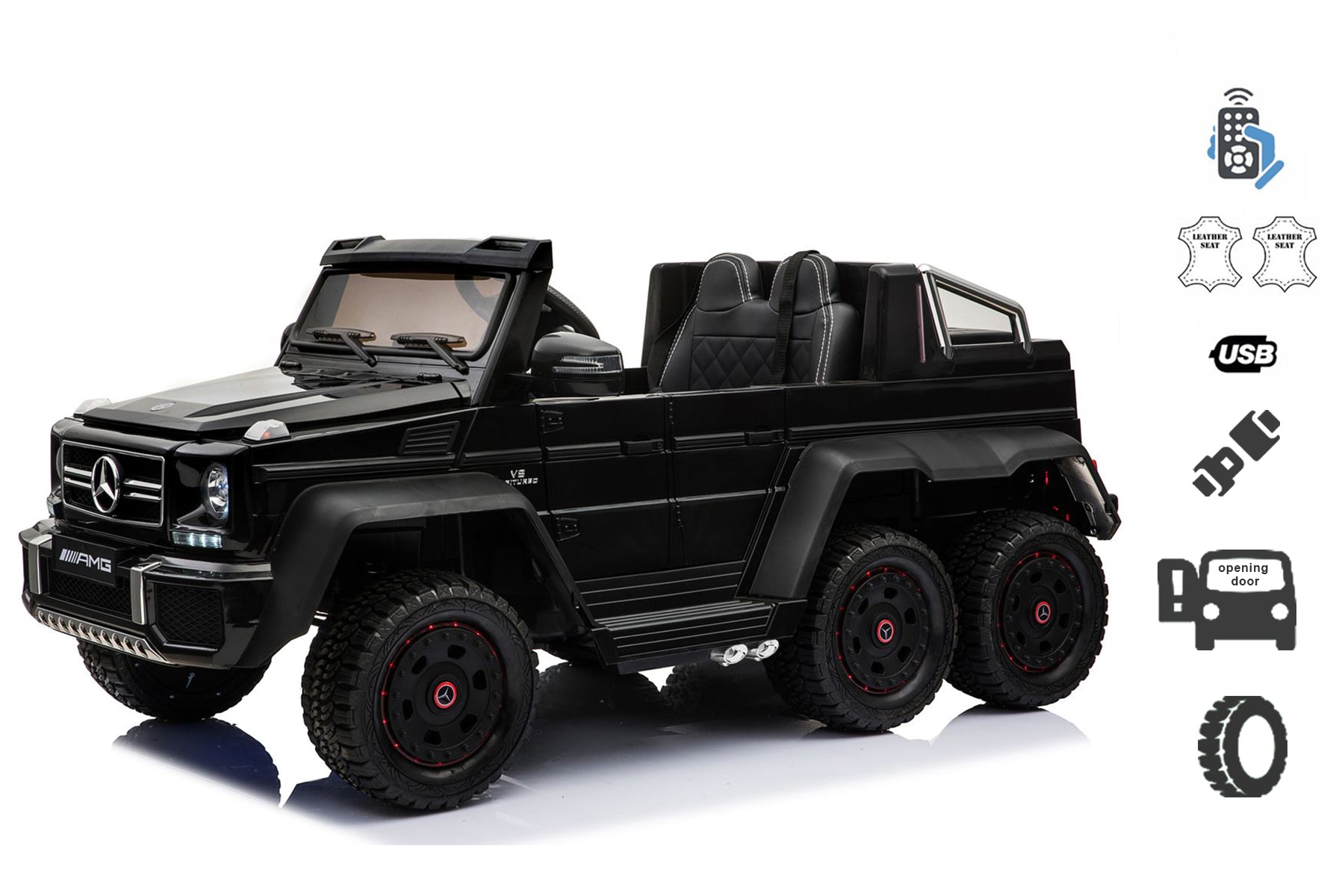 Voiture électrique enfant 12V Mercedes-Benz G63 6X6, avec télécommande 2.4Ghz, 12V14AH, 4 X MOTEUR, noir, Monoplace