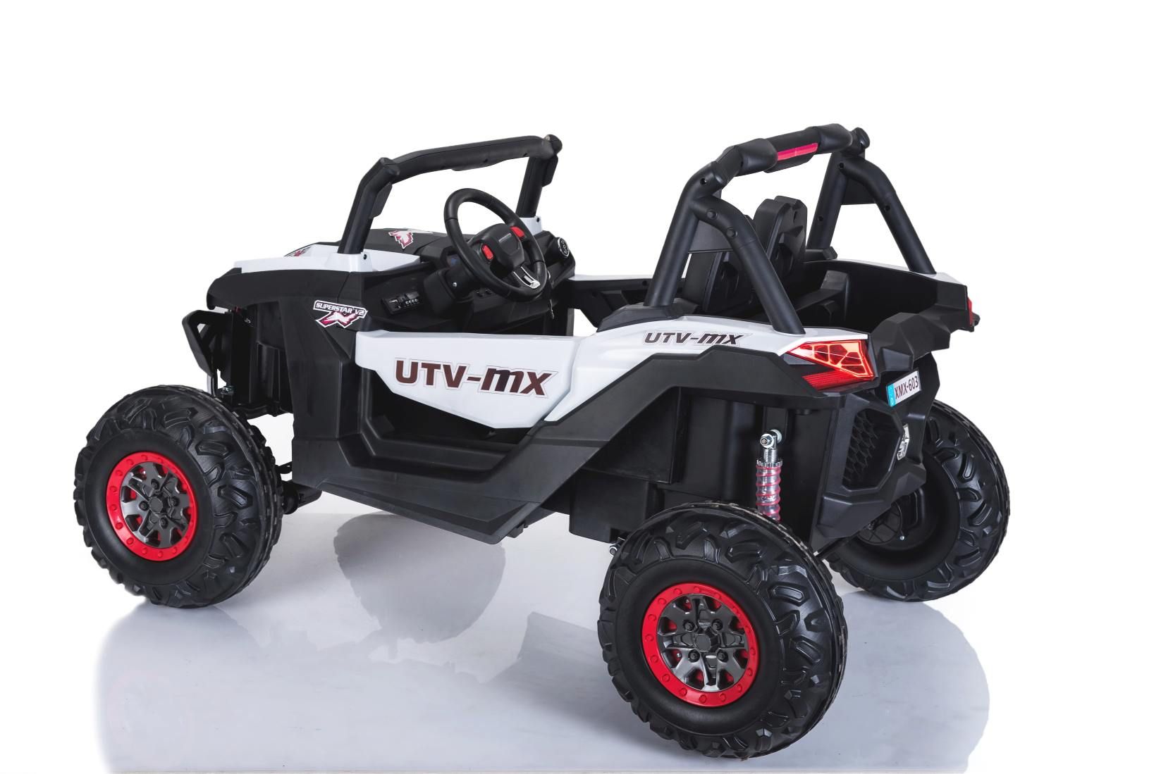 Voiture electrique enfànt 2 places 2x12V, NEUF RSX buggy electrique 4x4, blanc - 2.4Ghz, 4 X MOTEUR, télécommande, deux places, clé de contact, roues en EVA souple, USB, carte SD