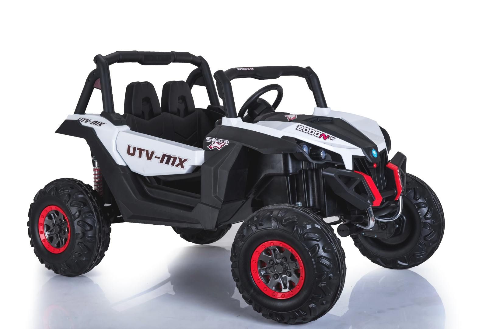 Voiture electrique enfànt 2 places 2x12V, NEUF RSX buggy electrique 4x4, blanc - 2.4Ghz, 4 X MOTEUR, télécommande, deux places, clé de contact, roues en EVA souple, USB, carte SD