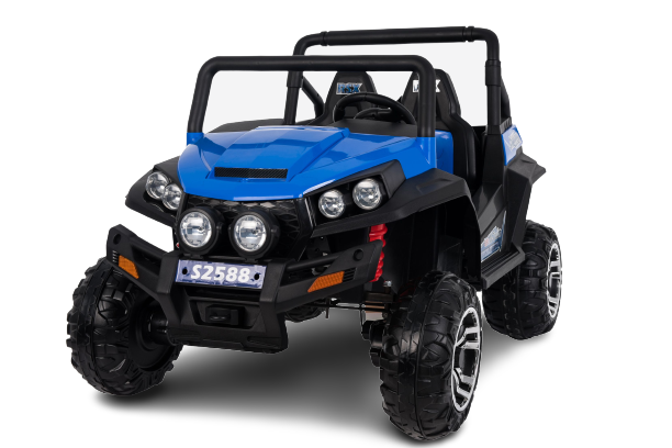Buggy electrique enfànt 2 places 12V RSX BLEU 4 X MOTEUR, 4x4 Voiture electrique enfants 12V avec télécommande 2.4Ghz, clé de contact, roues en EVA souple, USB, carte SD