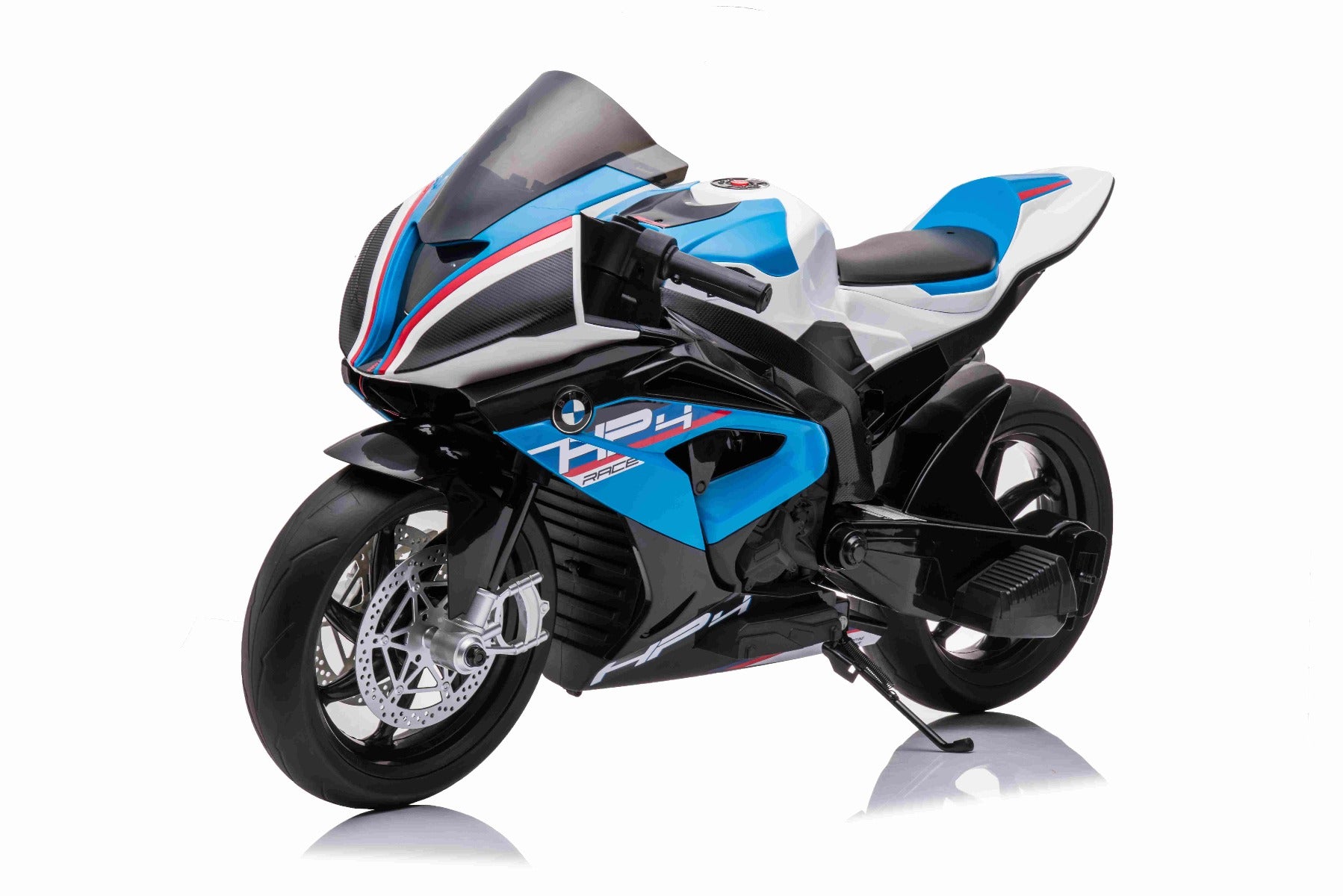 Moto électrique enfants 12V BMW HP4 RACE bleue, moteurs 2x35 W