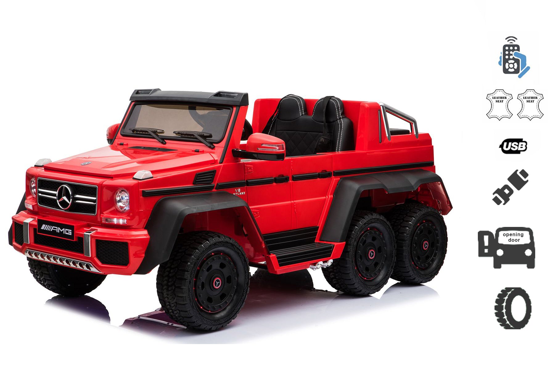 Voiture électrique enfant 12V Mercedes-Benz G63 6X6, avec télécommande 2.4Ghz, 12V14AH, 4 X MOTEUR, rouge, Monoplace